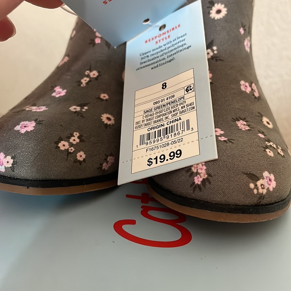 Cat & Jack Toddler Girl’s Penelope Boots Grey with Pink Floral Print Size 8 - Picture 5 of 7